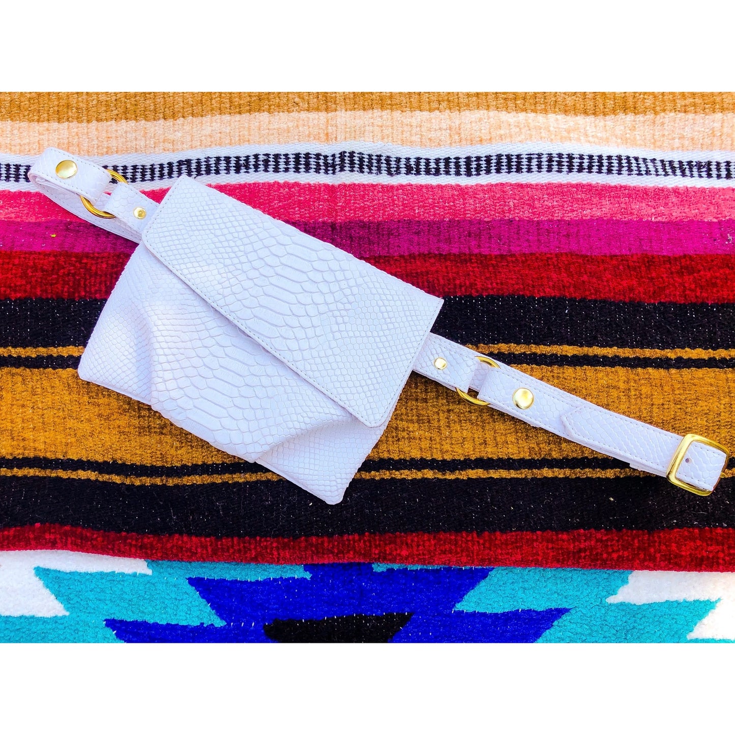 Magali White Vegan Snakeskin Hip Bag