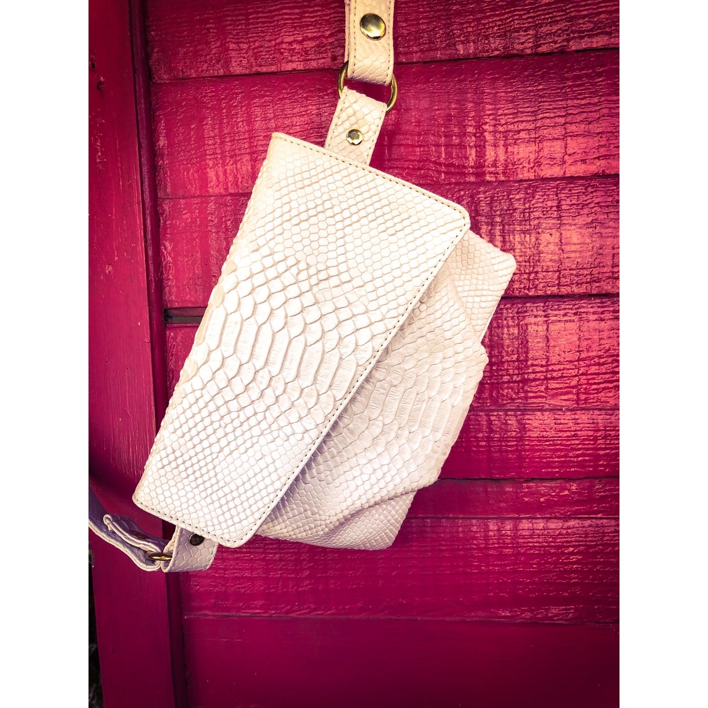 Magali White Vegan Snakeskin Hip Bag