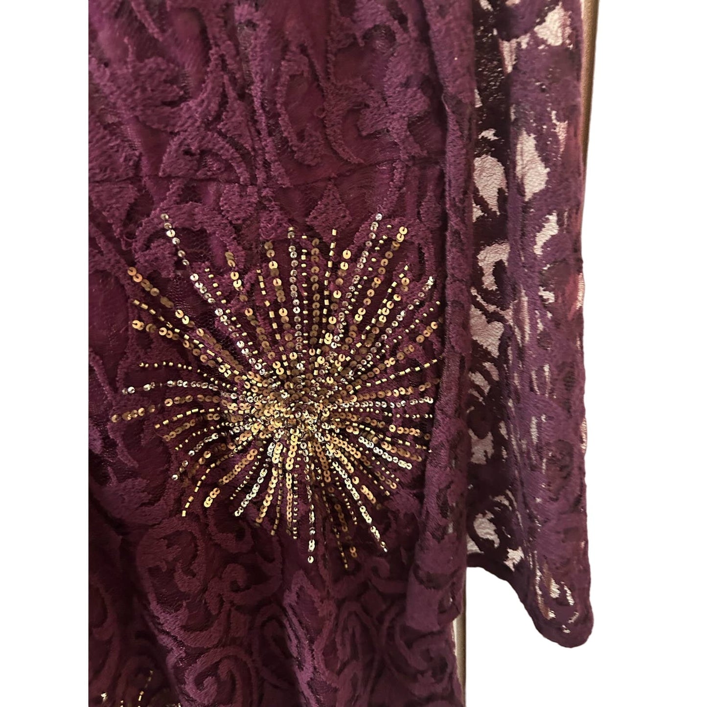 Free People Women's Crochet Lace Starburst Dress Size 8 Plum Bell Sleeves