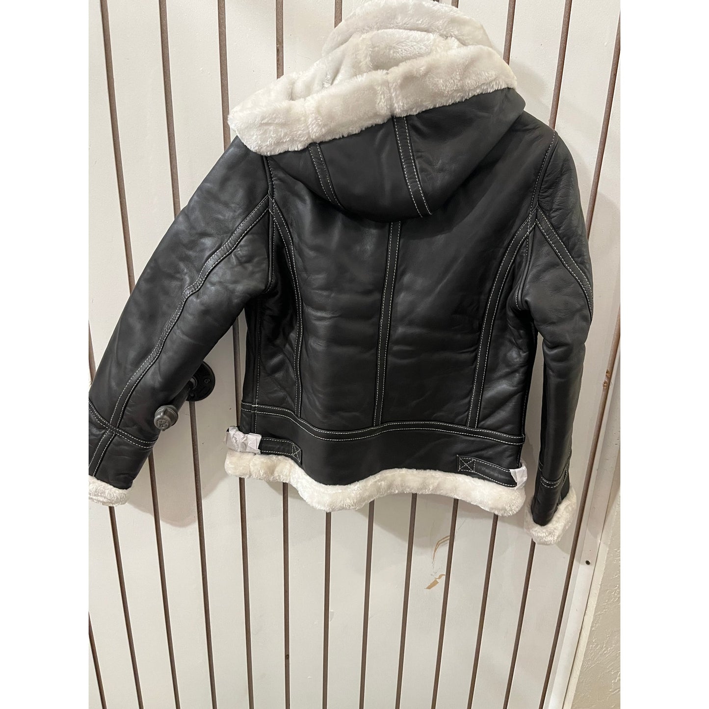Decrum Genuine Leather Jacket-Mary Dark Brown with White Sherling SizeXS NWT