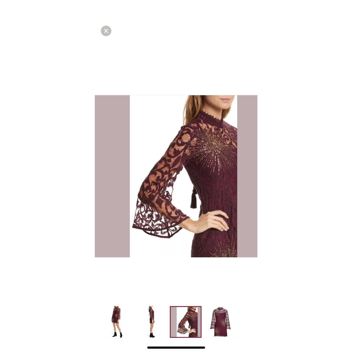 Free People Women's Crochet Lace Starburst Dress Size 8 Plum Bell Sleeves