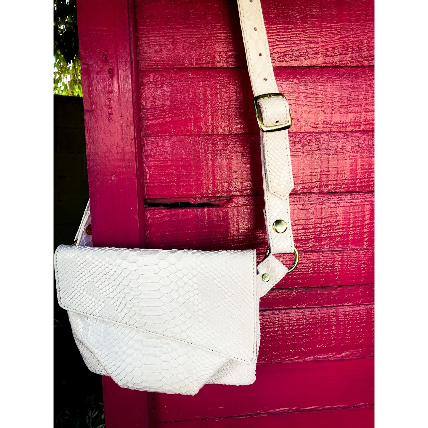 Magali White Vegan Snakeskin Hip Bag