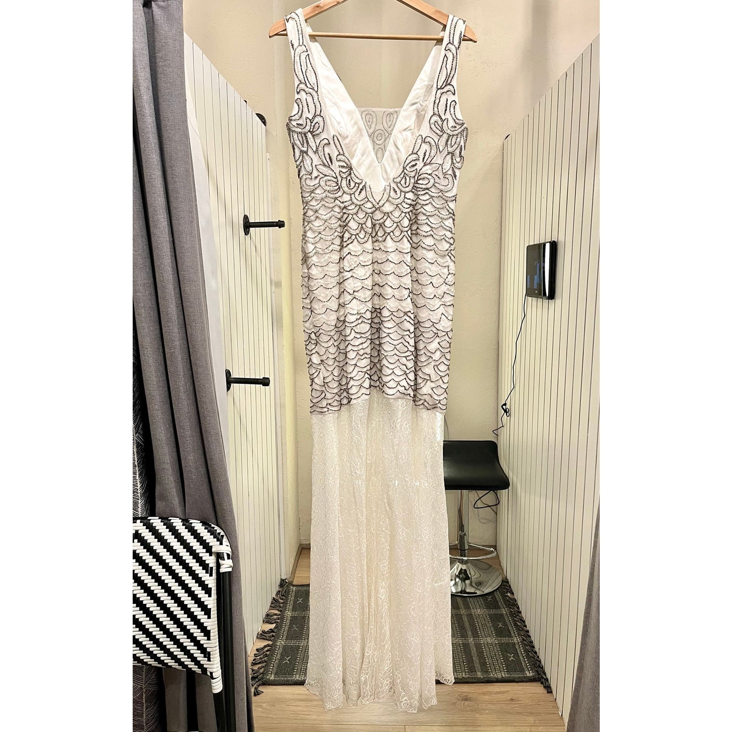 FEM Dress White Lace and Silver Beaded NWT