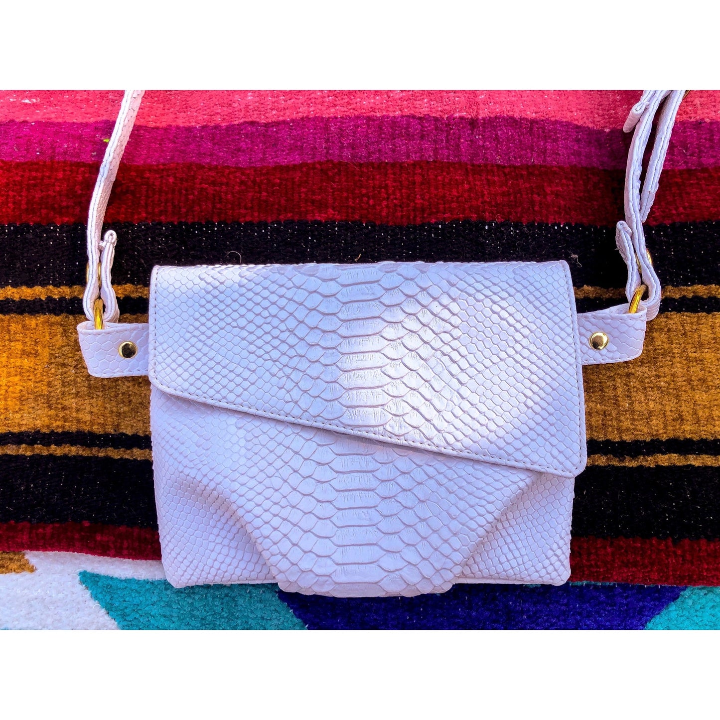 Magali White Vegan Snakeskin Hip Bag