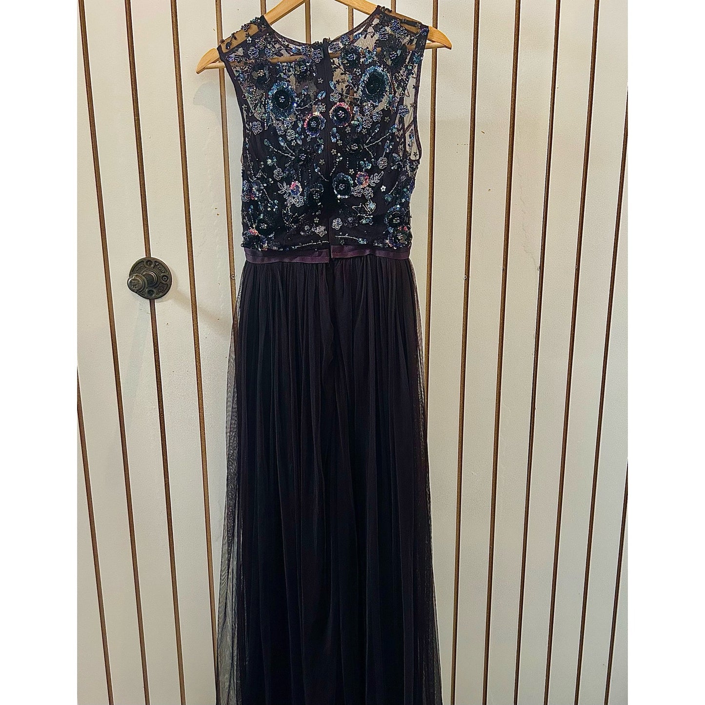 Needle & Thread Burgundy Beaded Mariel Aubrrgine Sequin Maxi Dress Size 2