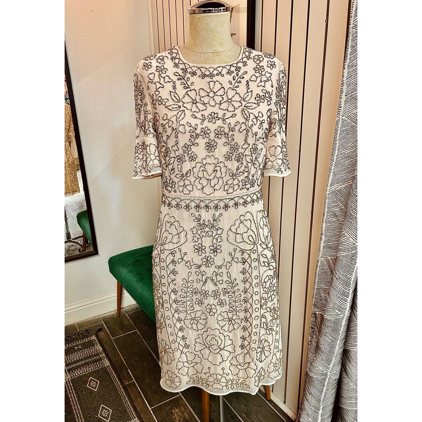 Needle & Thread Linear Motif Embellished Shift Dress Size 2