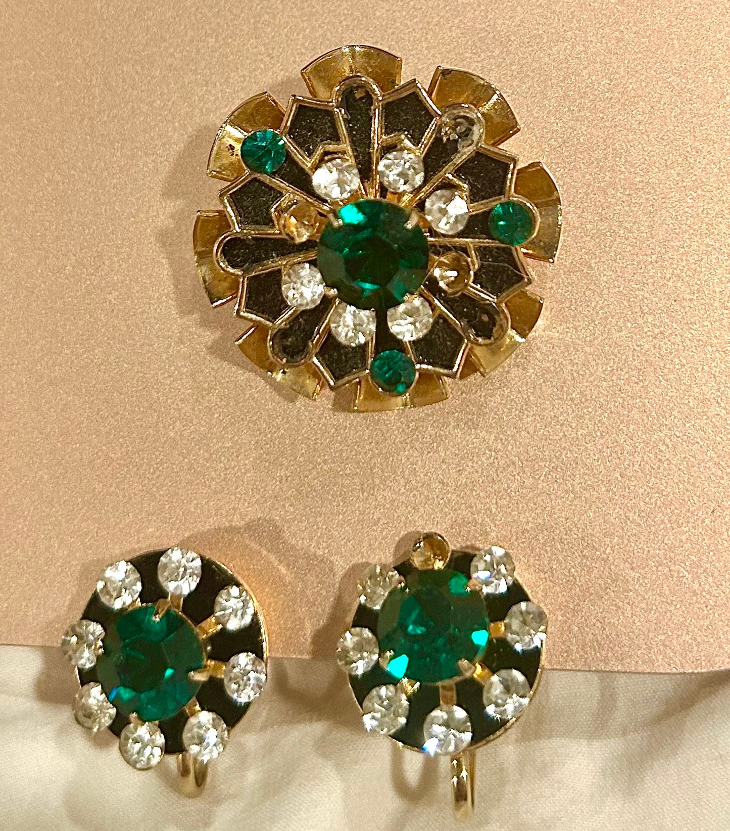 Vintage Brooch and Clip-On Earrings Set