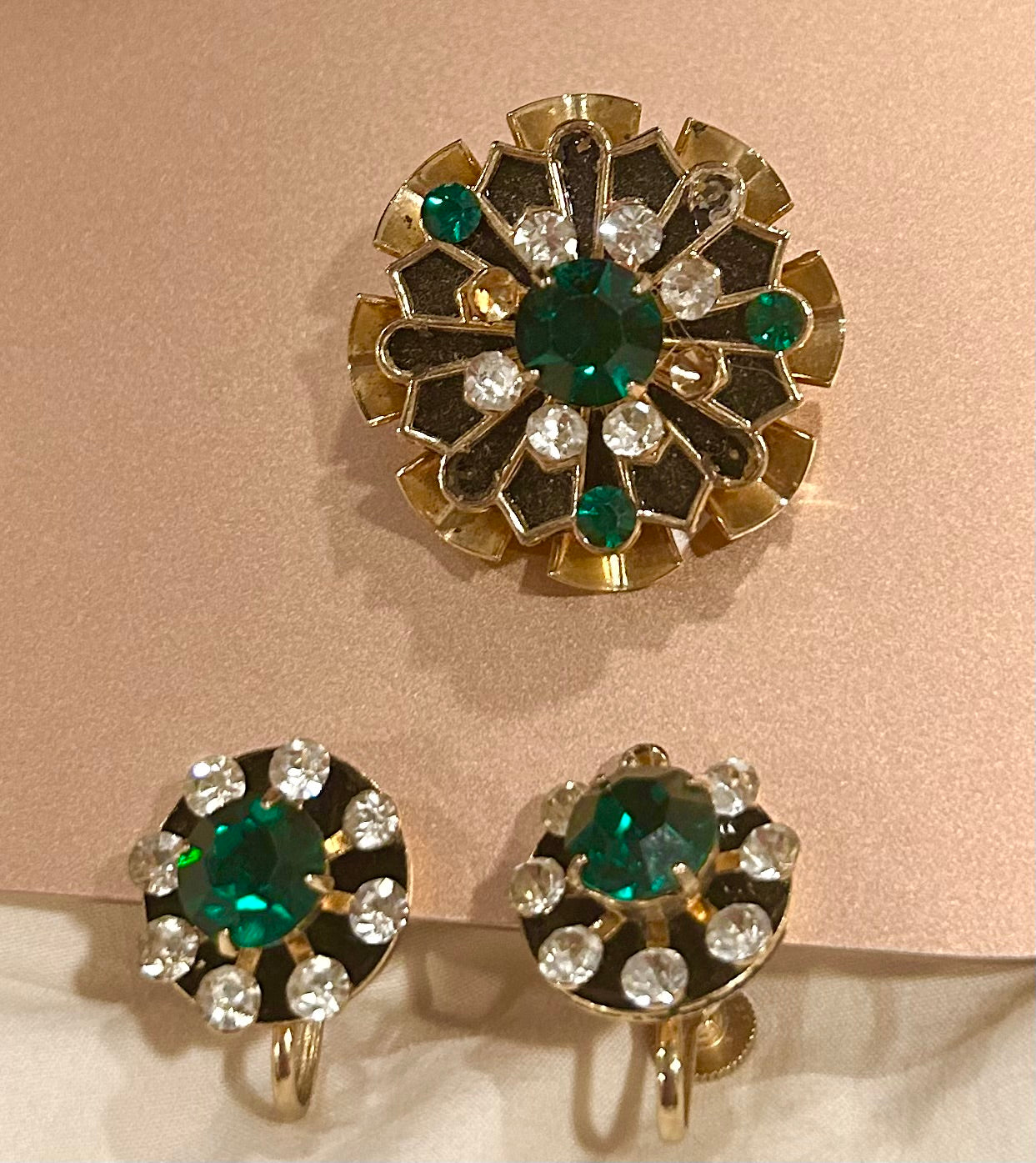 Vintage Brooch and Clip-On Earrings Set