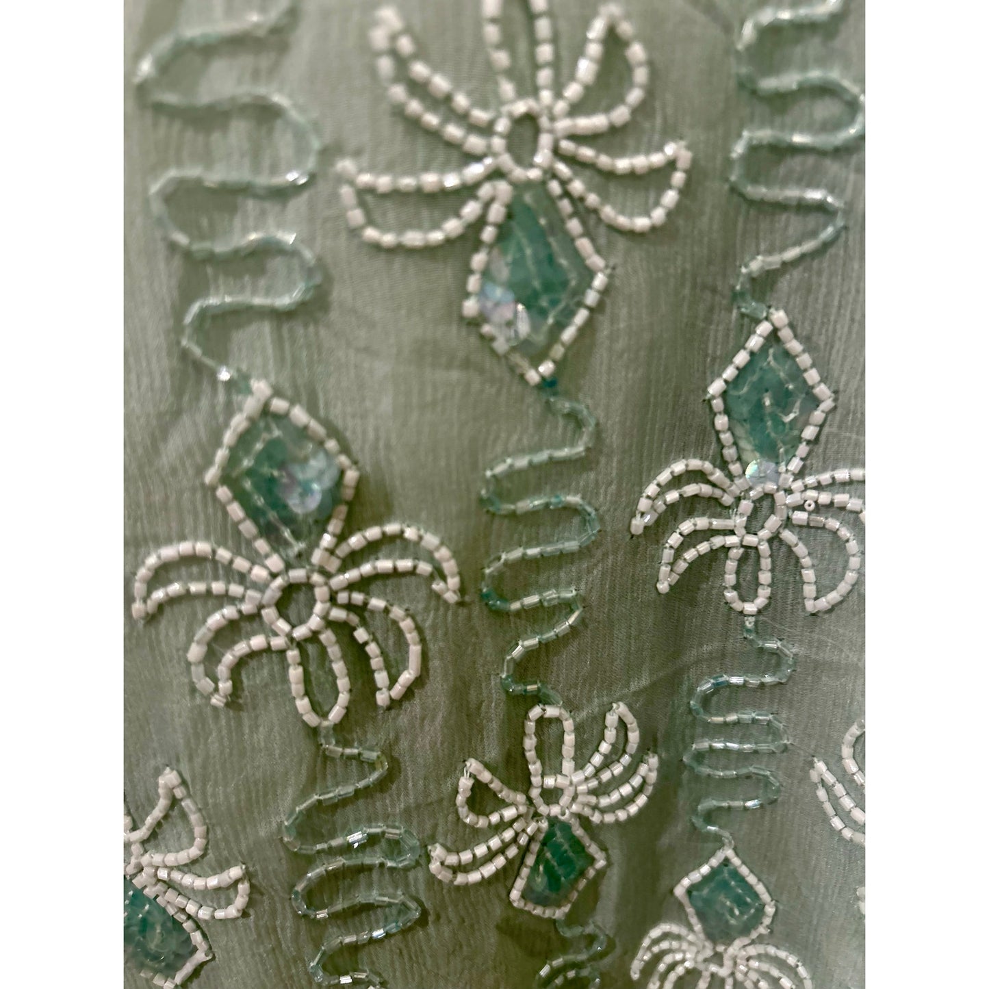 Chaudry Silk Beaded Teal and White Blouse Size M