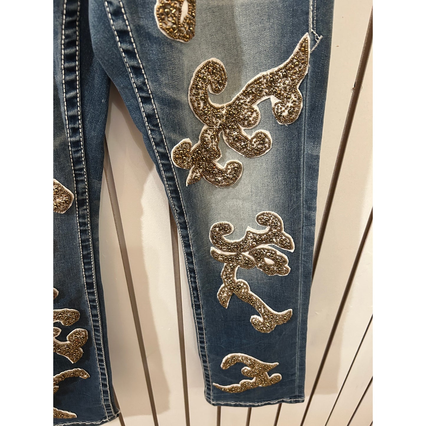 Buckle Black Embellished Denim One of a Kind