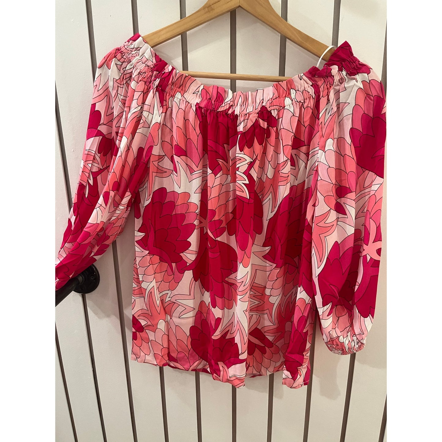 Trina Turk Pink Floral Blouse Off Shoulder NWT