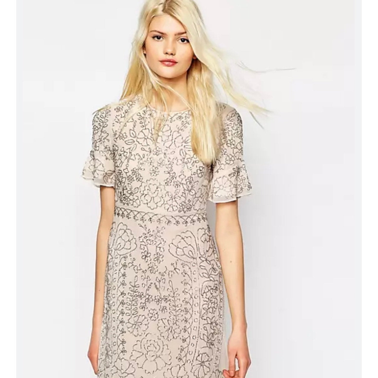 Needle & Thread Linear Motif Embellished Shift Dress Size 2