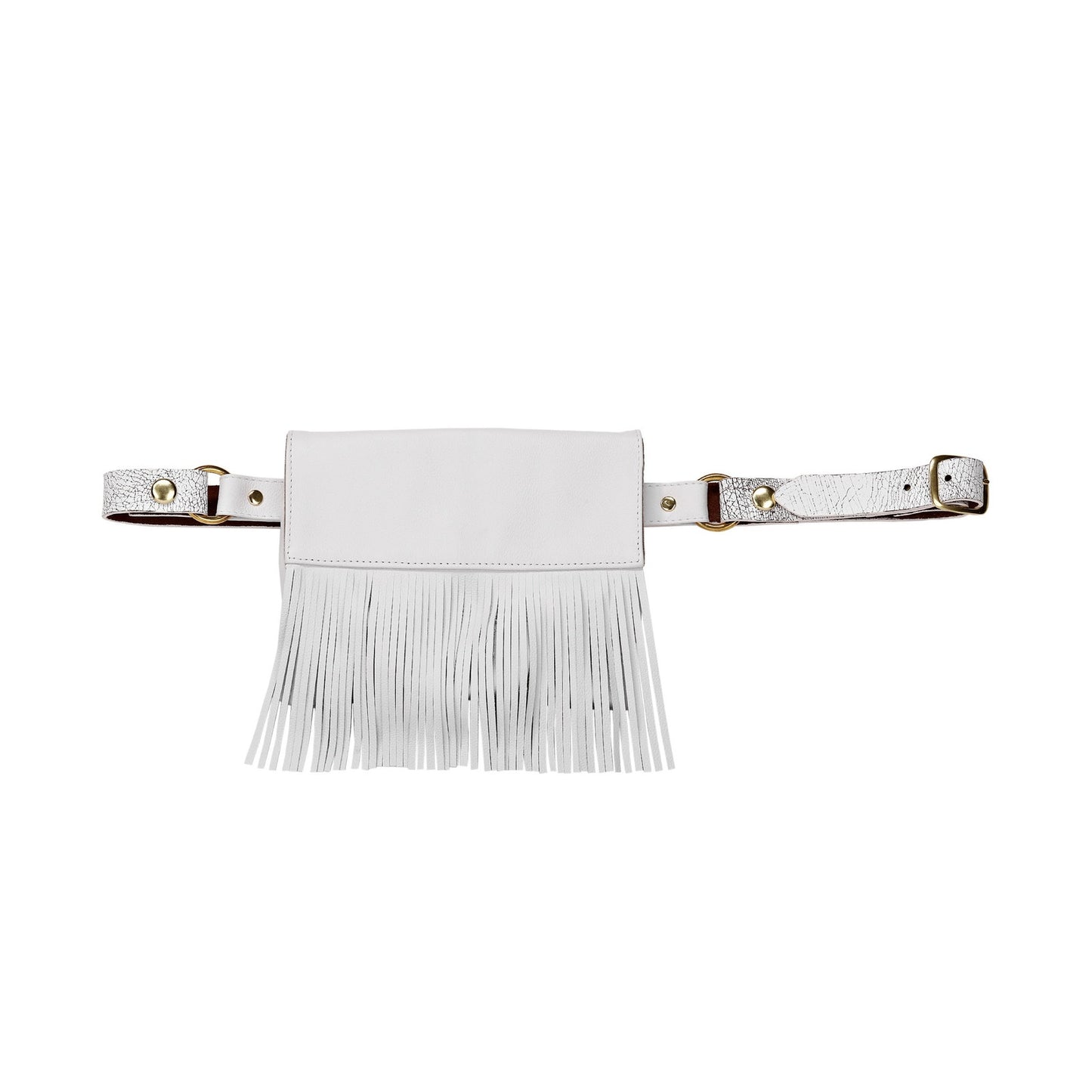 Magali White Leather Fringe Belt Bag
