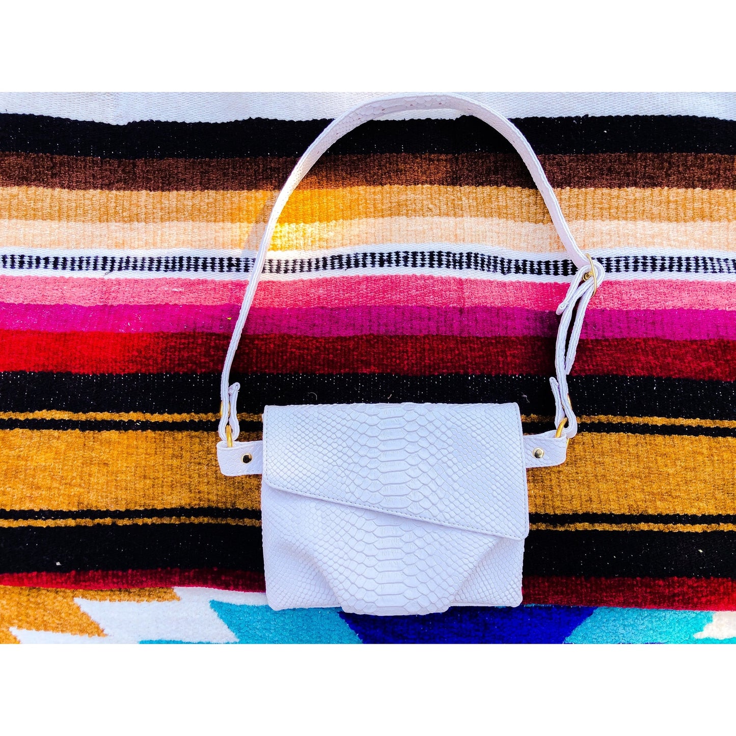 Magali White Vegan Snakeskin Hip Bag