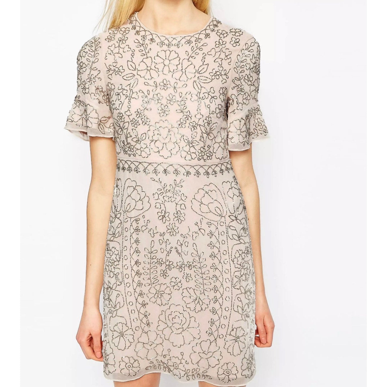 Needle & Thread Linear Motif Embellished Shift Dress Size 2