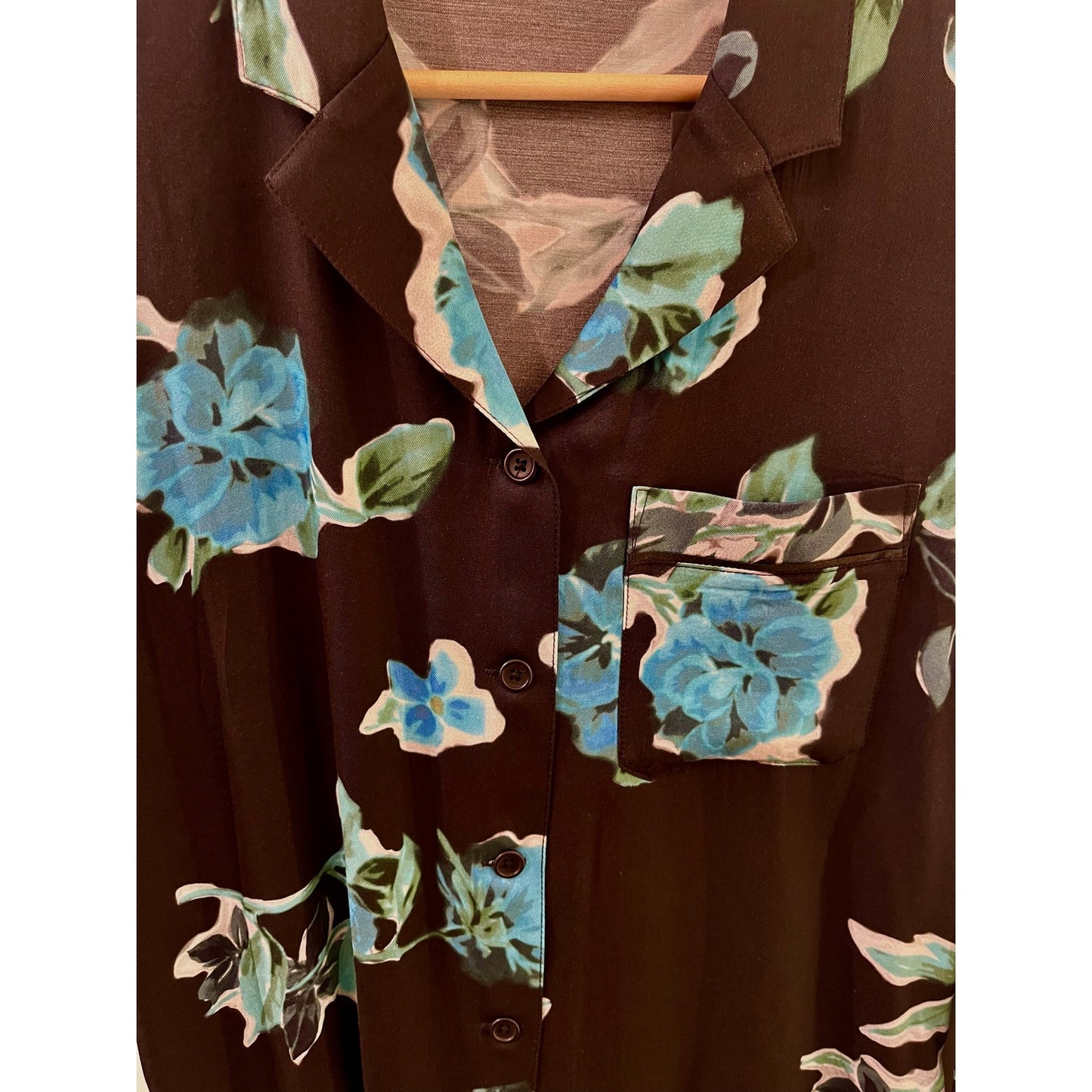 The Kooples Black and Blue Floral Blouse Size 0