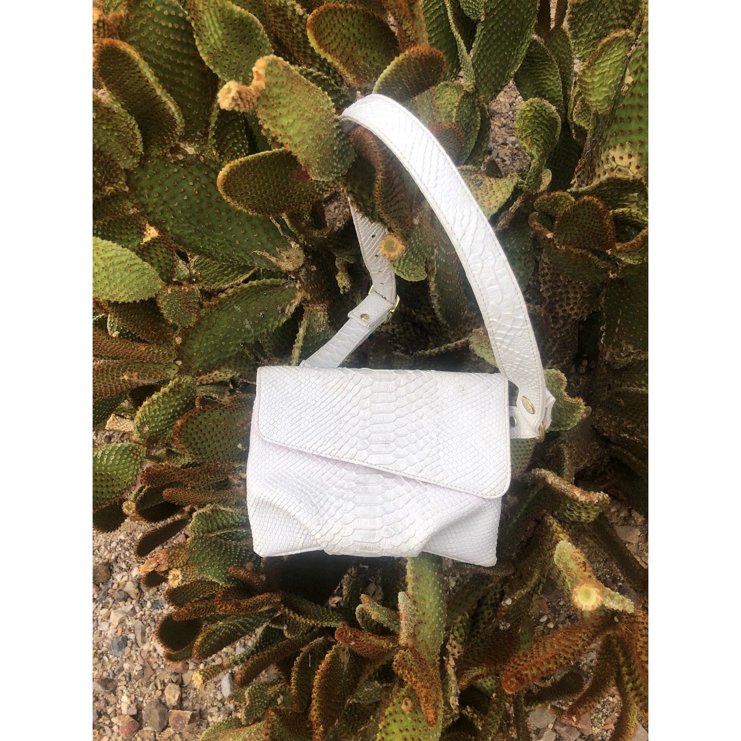 Magali White Vegan Snakeskin Hip Bag