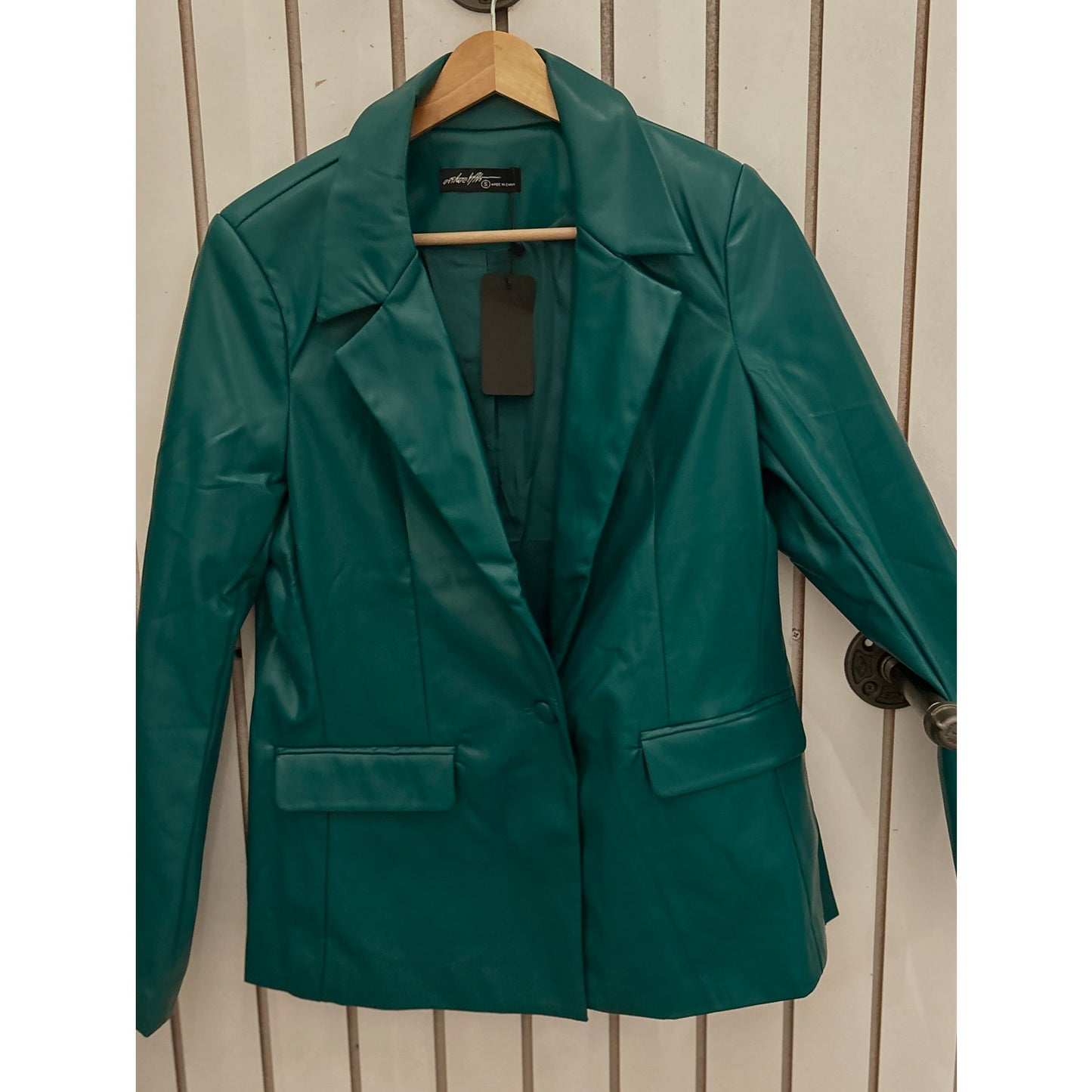 OnTwelfth Faux Green Leather Blazer