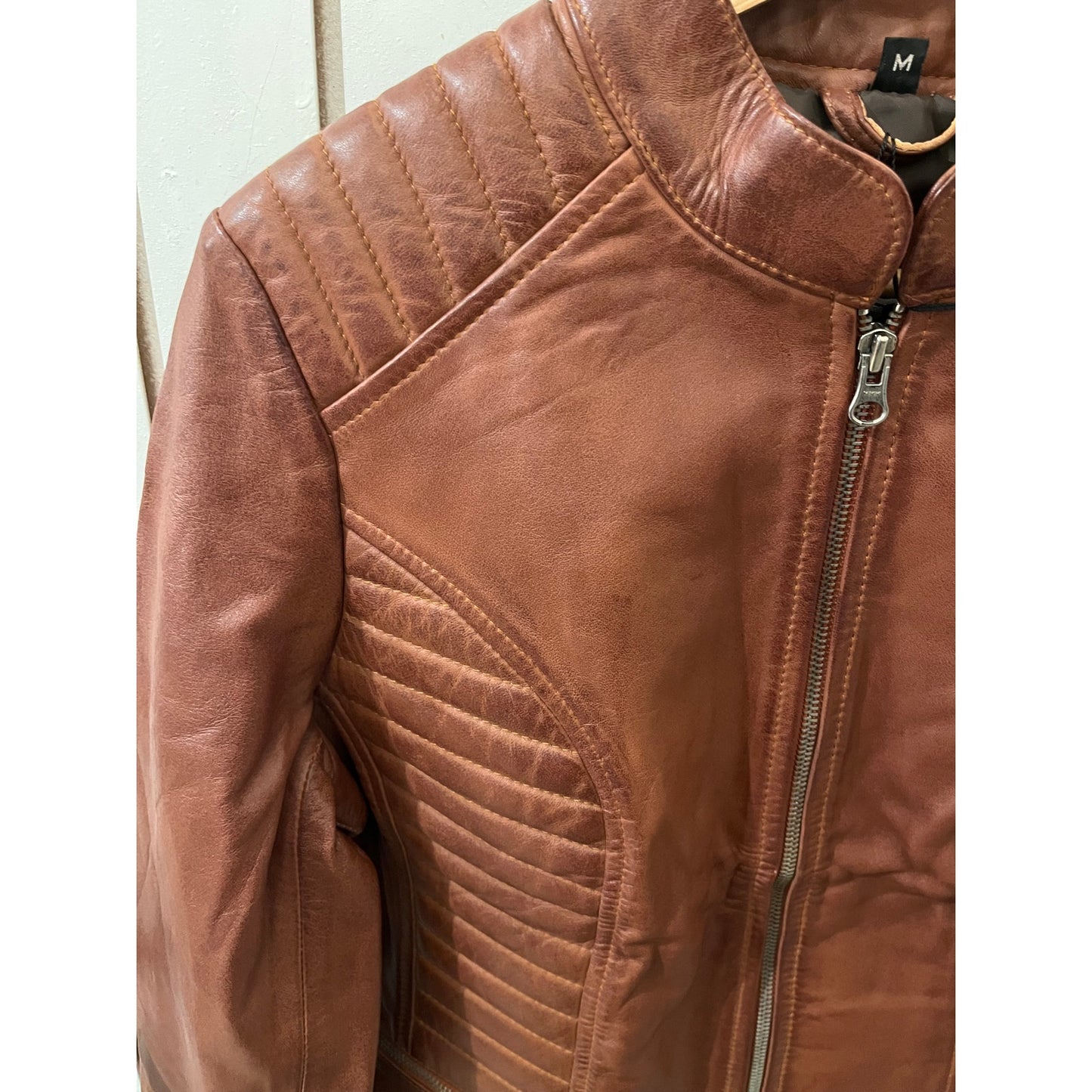 Decrum Genuine Leather Rachel Women Cognac Jacket With Removable Hood -  M