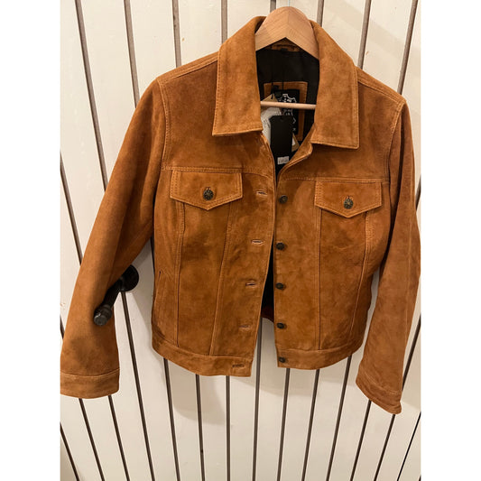 Decrum Fernando Trucker Womens Genuine Suede Jacket Light Brown - Size S