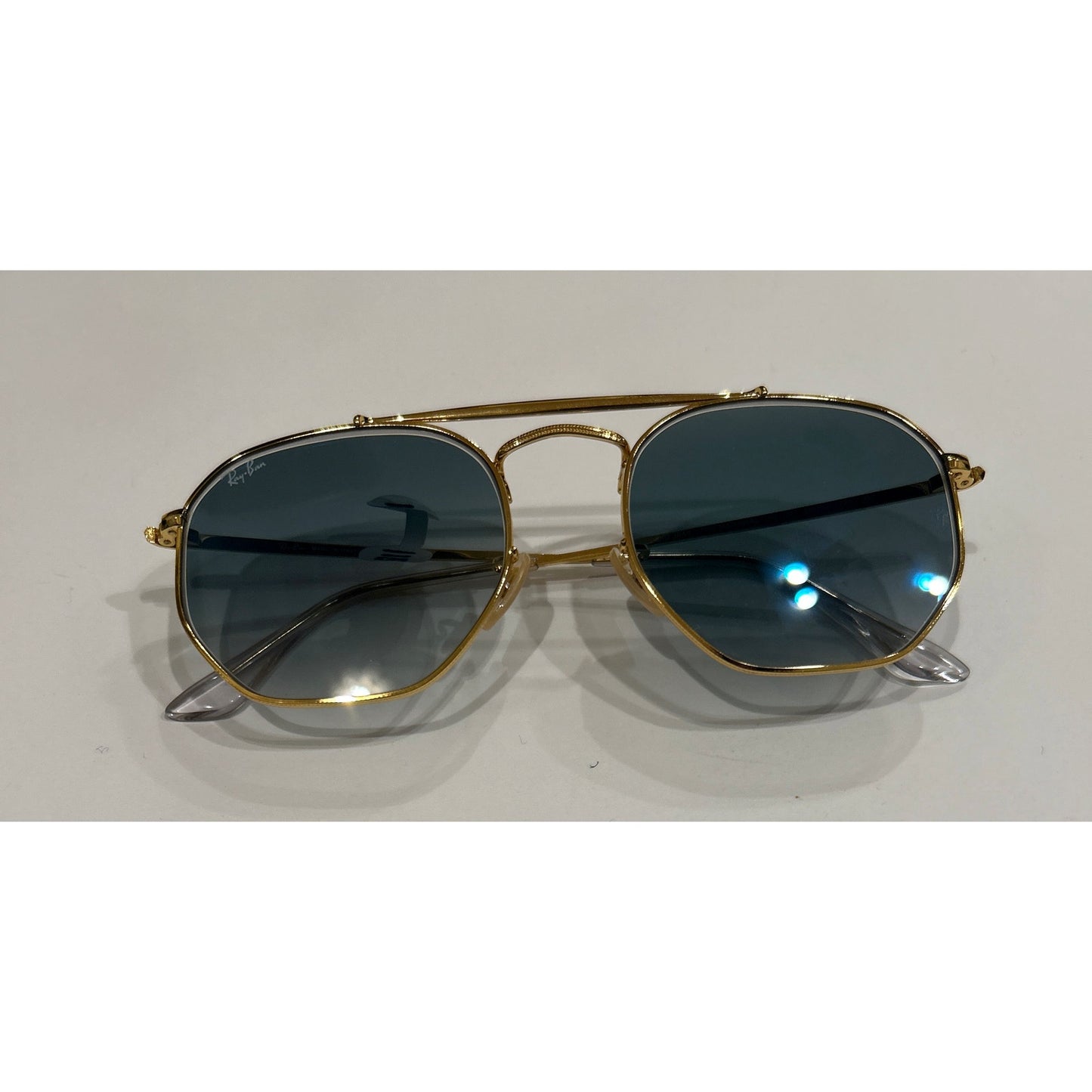 Ray-Ban The Marshall Sunglasses Gold Rim Light Blue Lenses Brand New