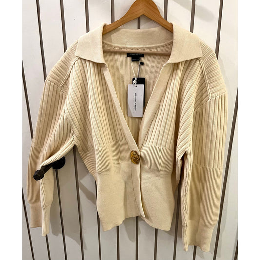 Urban Revivo Cream Cardigan Gold Button