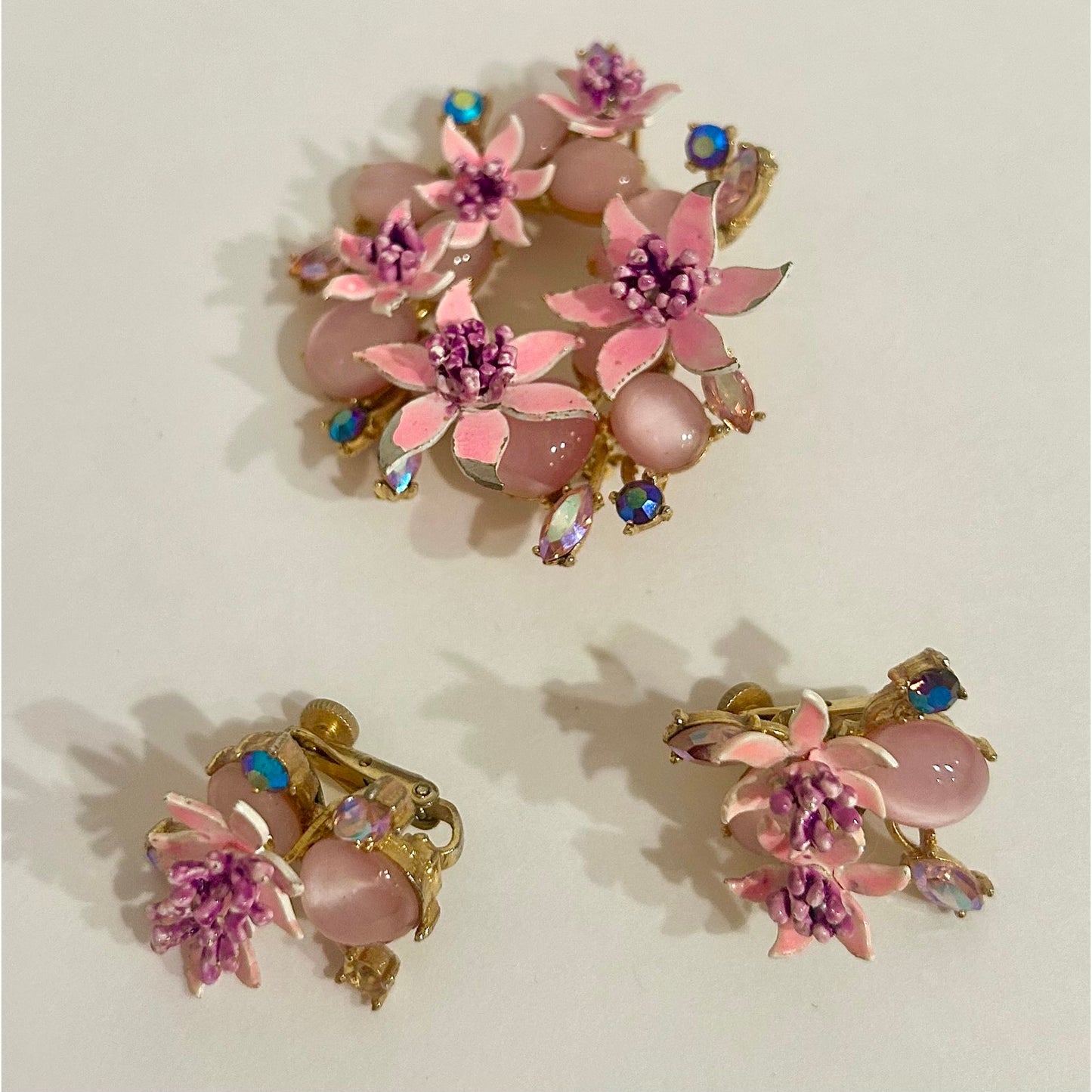 Vintage Corocraft Brooch and Clip-On Earring Set