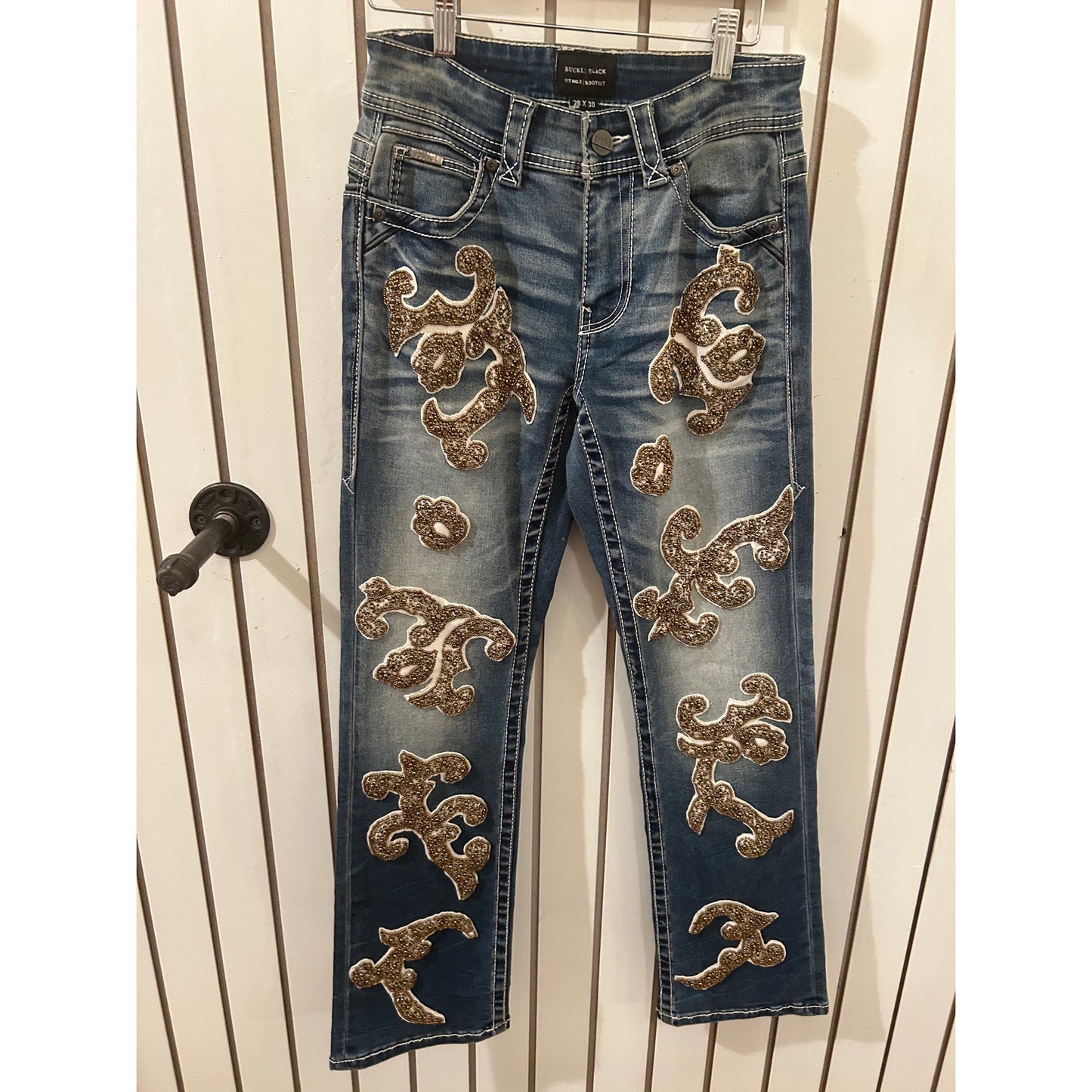 Buckle Black Embellished Denim One of a Kind