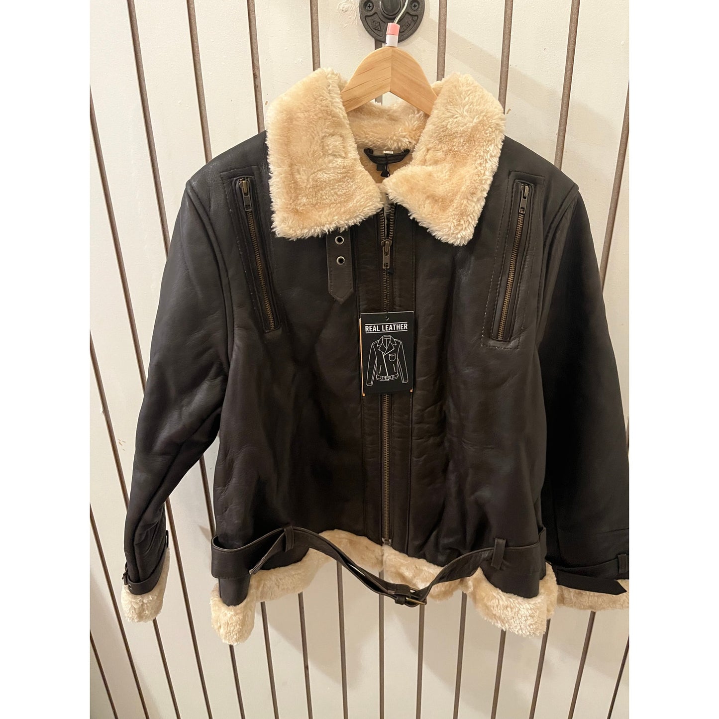 Angel Jackets Genuine Leather Gertrude Women Brown Sherling Jacket -  XXXL (fits more like XL)