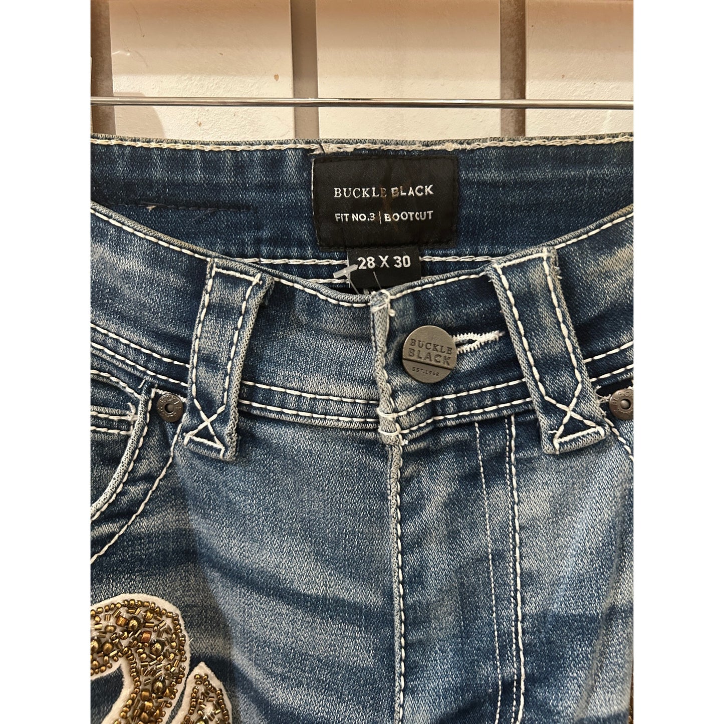 Buckle Black Embellished Denim One of a Kind