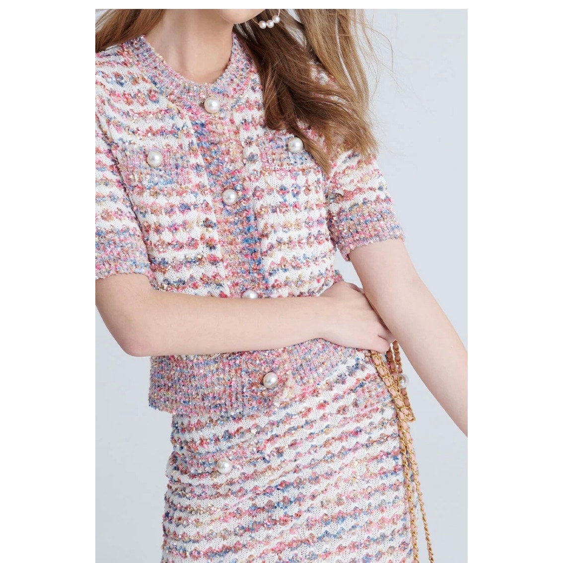 Urban Revivo Knit Sweater with Pearl Buttons Short Sleeved