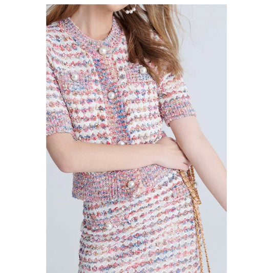 Urban Revivo Knit Sweater with Pearl Buttons Short Sleeved