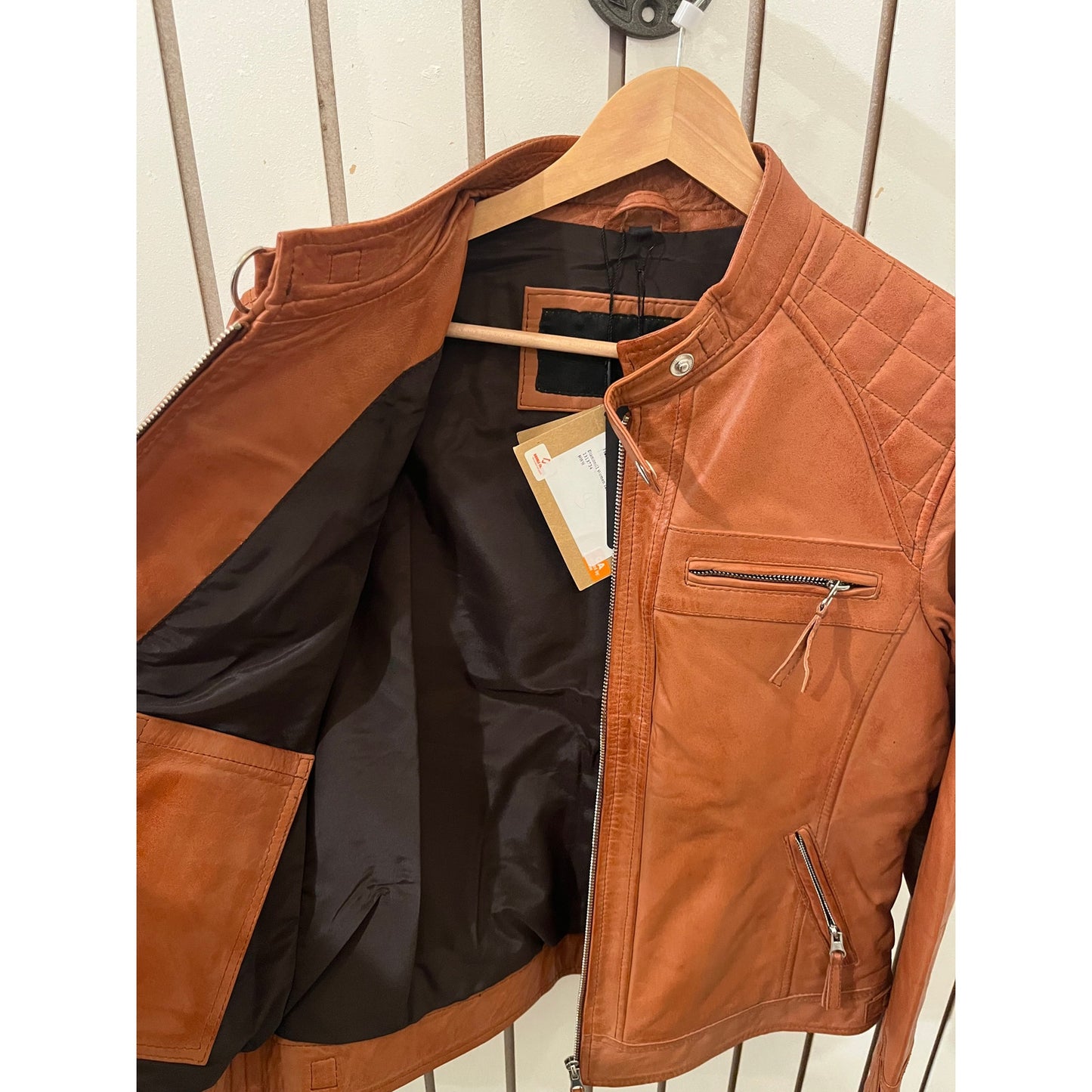 Decrum Genuine Diamond1 Womens Leather Jacket, Brown - Size L