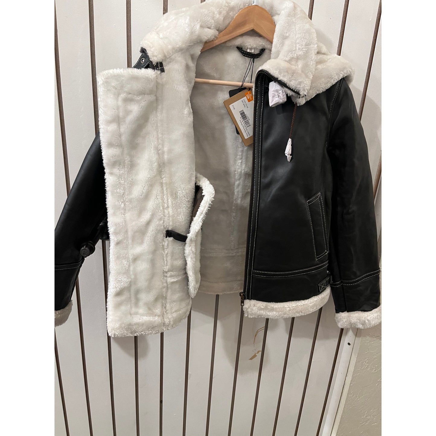 Decrum Genuine Leather Jacket-Mary Dark Brown with White Sherling SizeXS NWT