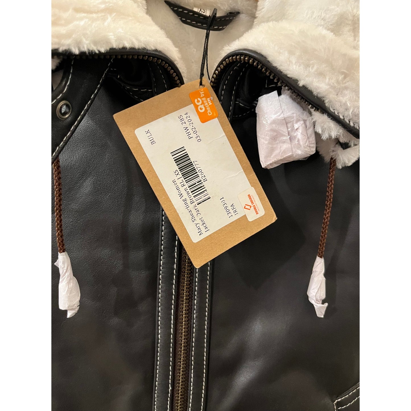 Decrum Genuine Leather Jacket-Mary Dark Brown with White Sherling SizeXS NWT