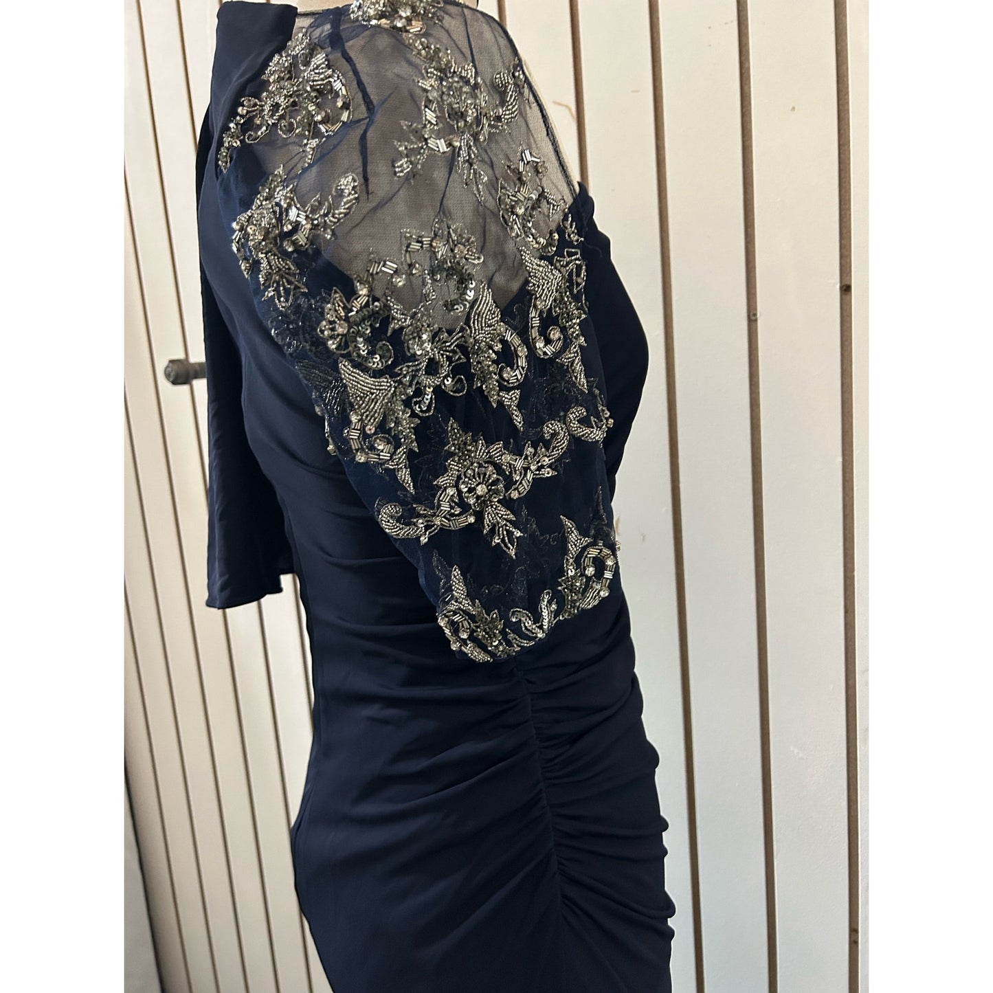 Badgley Mischka Formal Navy Blue Maxi Dress Size 2