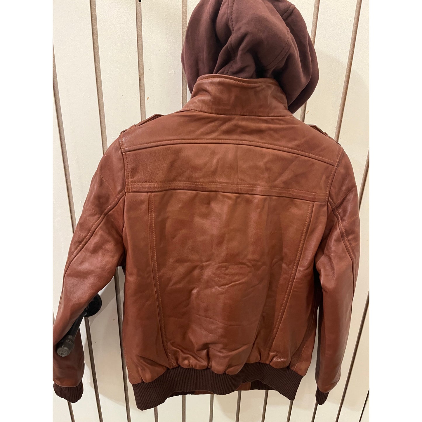 Decrum Edinburgh Genuine Leather Jacket with Removal Hood Size M Cognac
