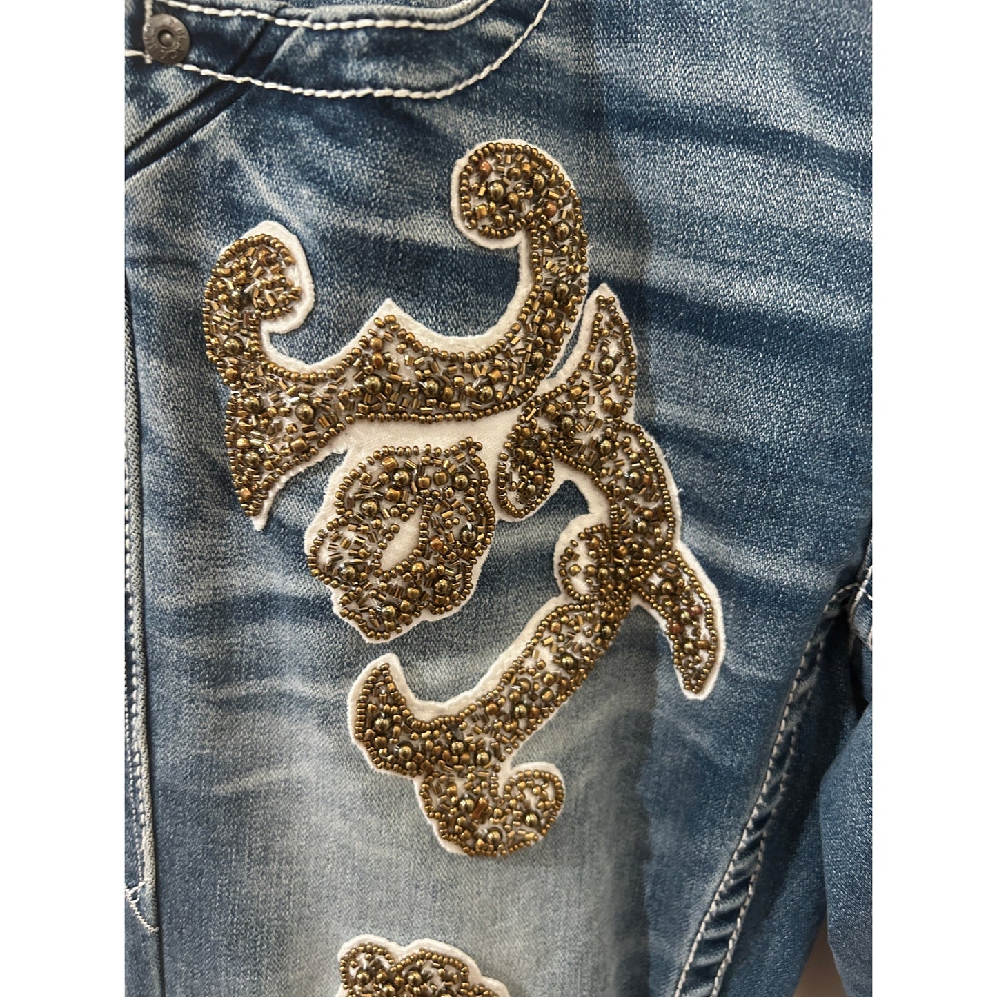 Buckle Black Embellished Denim One of a Kind