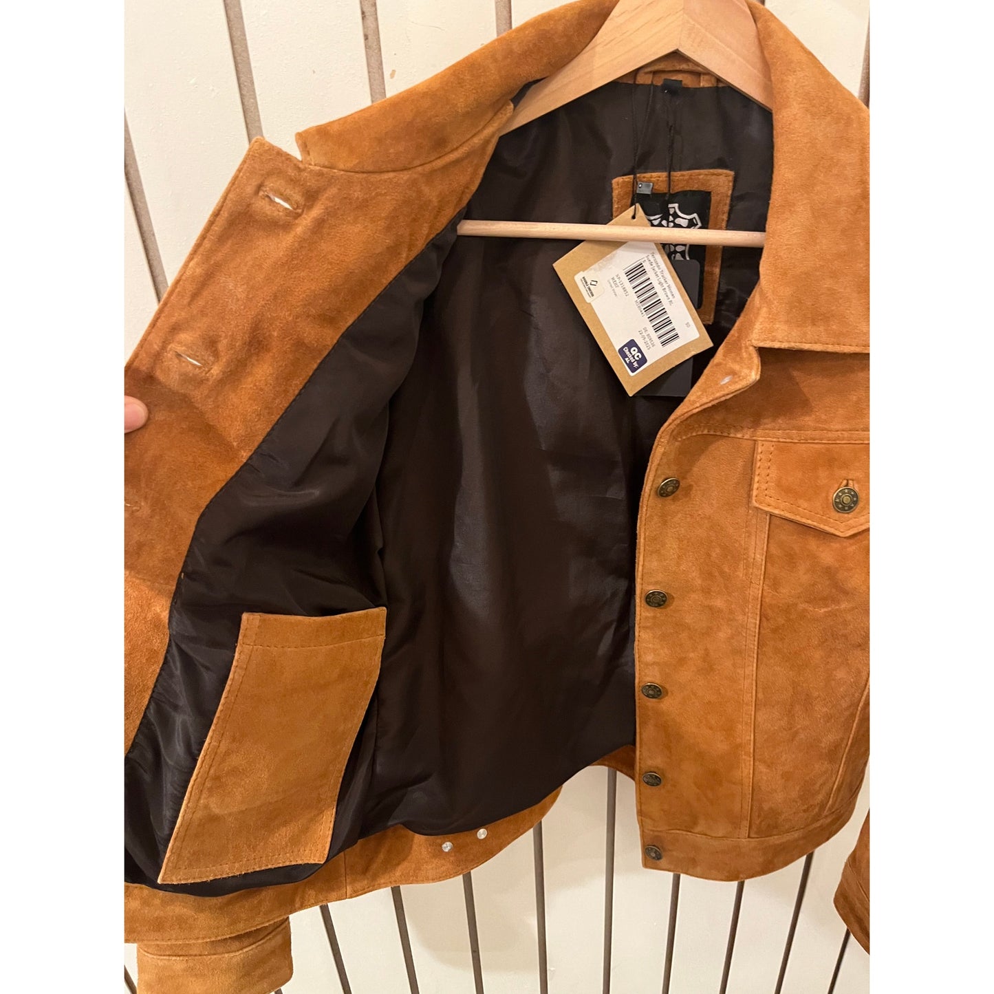 Decrum Fernando Trucker Womens Genuine Suede Jacket Light Brown - Size S