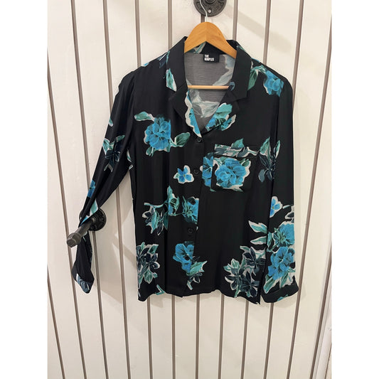 The Kooples Black and Blue Floral Blouse Size 0