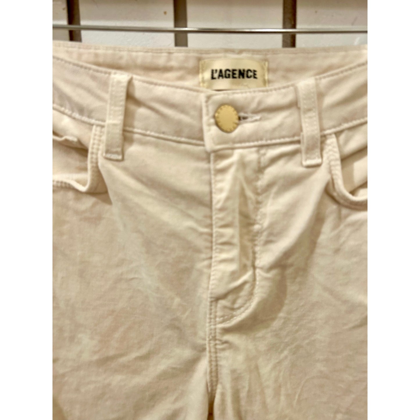 L’Agence Velvet Cream Pants with Pearl Detail Size 25