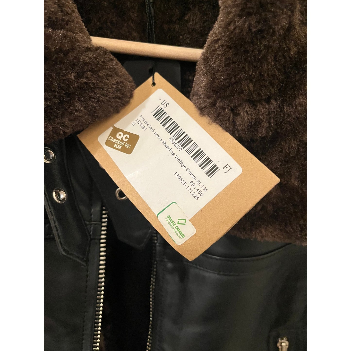 FJacket Genuine Leather Jacket - Francis Black with Vintage Brown Sherling Size M NWT
