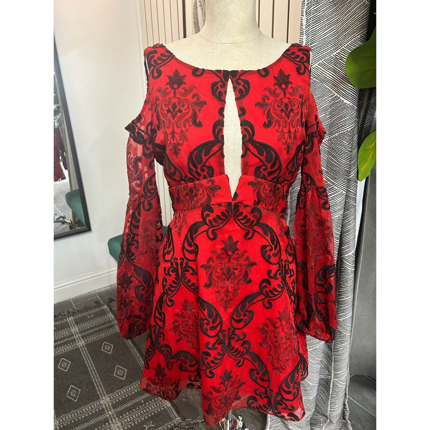 Free People Want to Want Me Mini Dress.  Red/Black Size 4