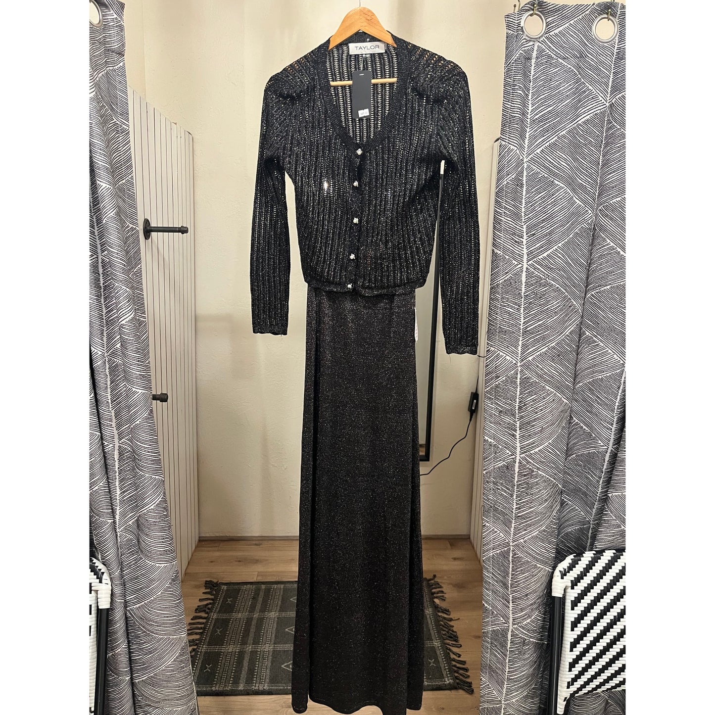 Taylor Sweater Dress Black and Silver NWOT
