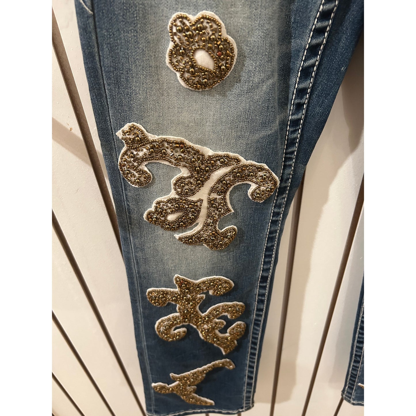 Buckle Black Embellished Denim One of a Kind