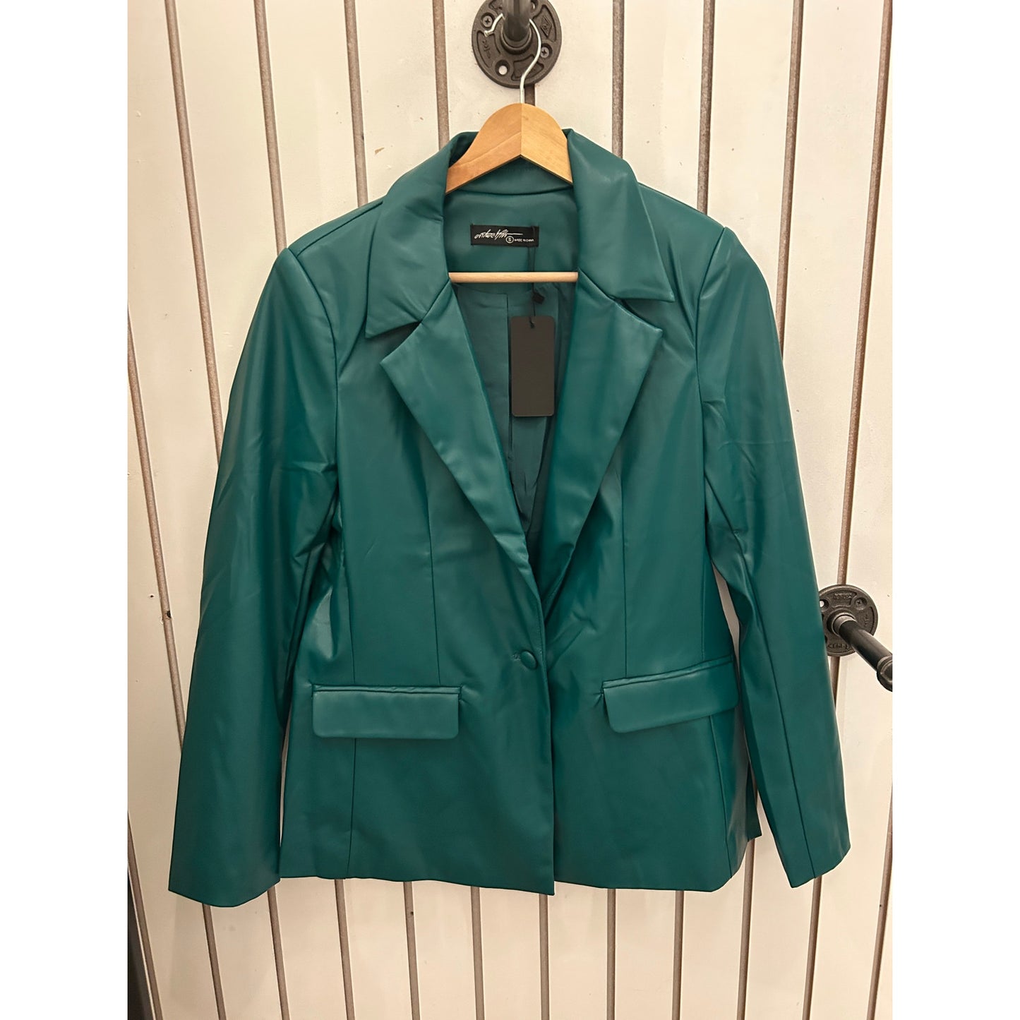 OnTwelfth Faux Green Leather Blazer