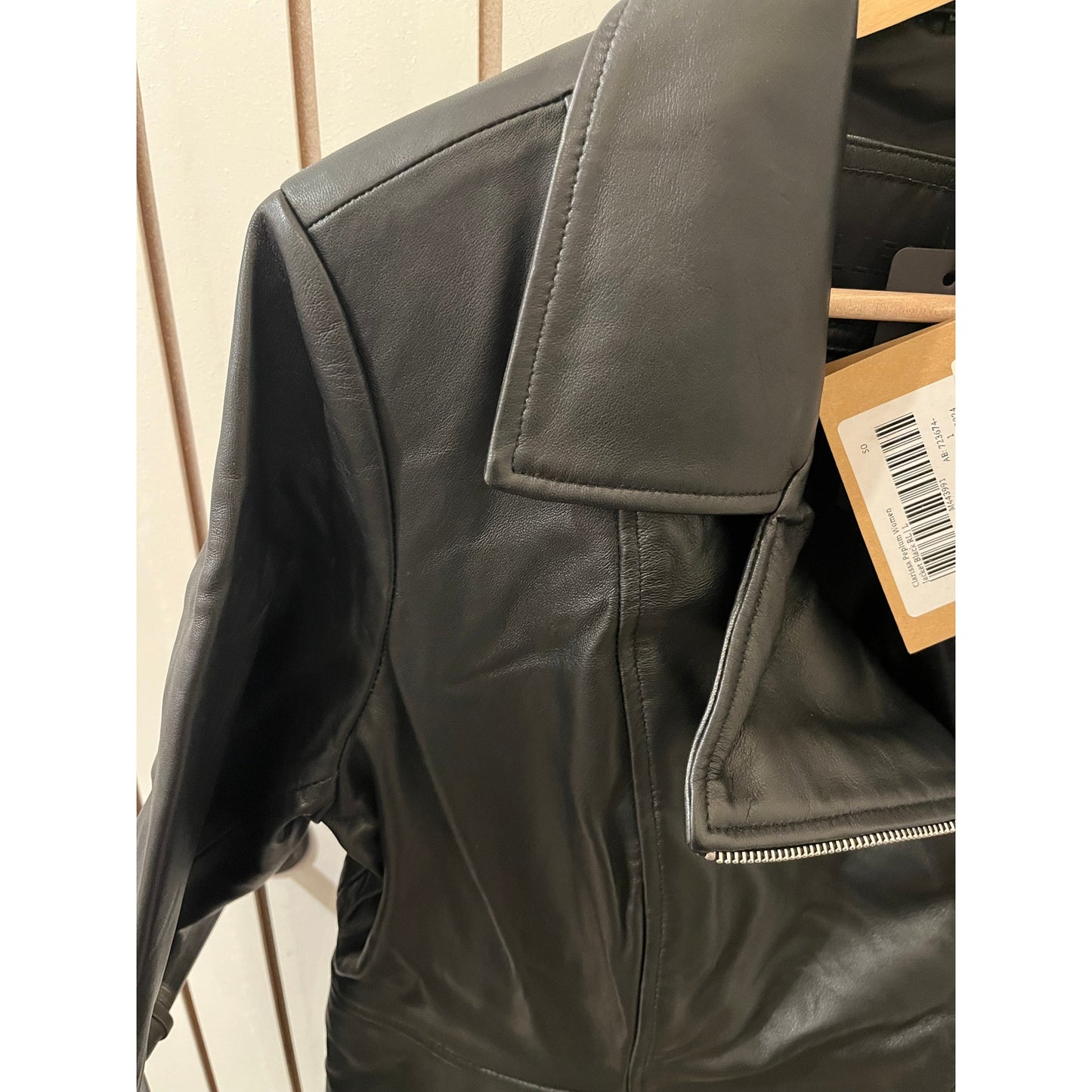 Decrum Genuine Leather Jacket - Clarissa Womens Black Asymmetrical Peplum - L