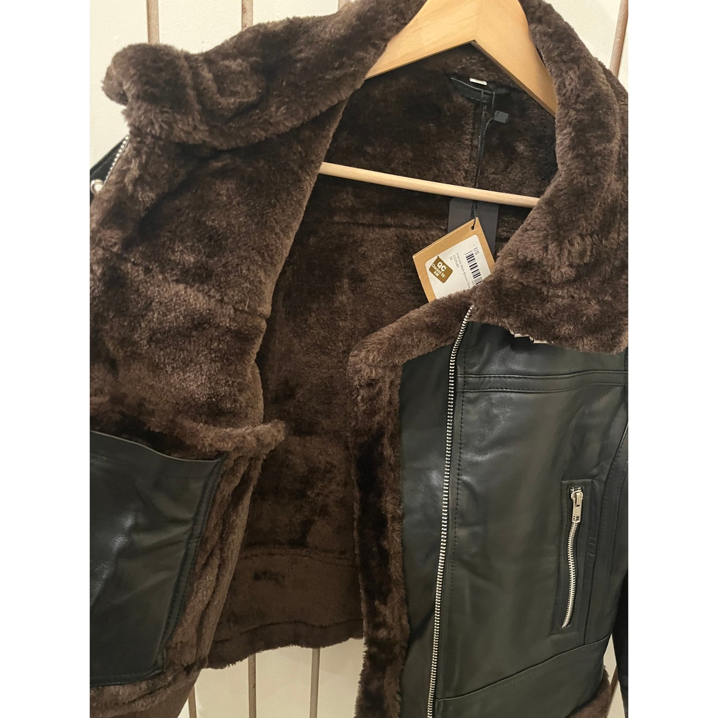 FJacket Genuine Leather Jacket - Francis Black with Vintage Brown Sherling Size M NWT