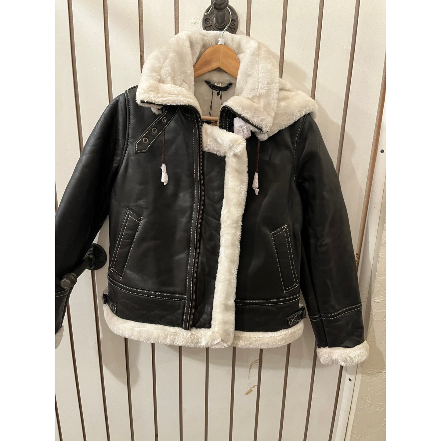 Decrum Genuine Leather Jacket-Mary Dark Brown with White Sherling SizeXS NWT