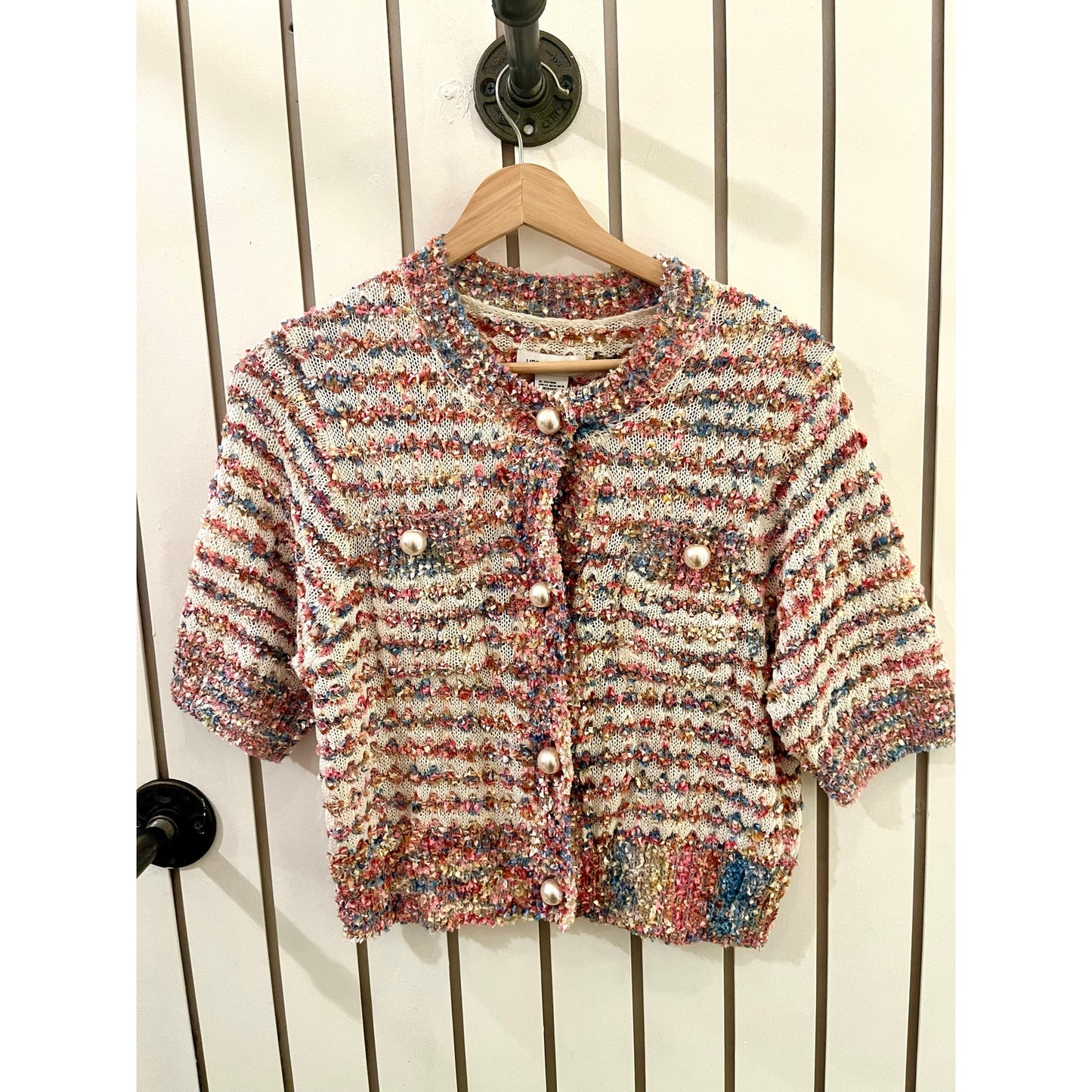 Urban Revivo Knit Sweater with Pearl Buttons Short Sleeved